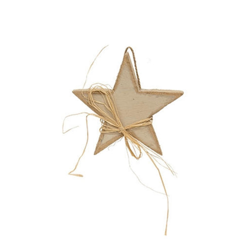 G24206T Distressed wood americana star ornament w/raffia