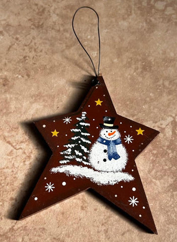 WD828 snowman wood star ornament