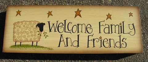 Primitive Wood Block  98957 Welcome Family and Friends