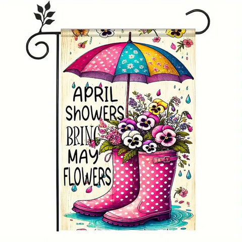 DF2073284 Vibrant Linen Garden Flag - April Showers Bring May Flowers