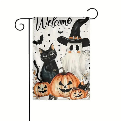 GP248987 Welcome Garden Flag - Double-Sided Polyester Yard Flag with Black Cat,