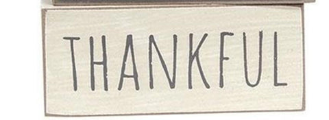 35937t - Thankful off white with dark gray lettering mini wood block