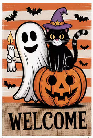 AJ5433728 Halloween Garden Flag - Spooky Welcome Decoration with Ghosts, Pumpkin