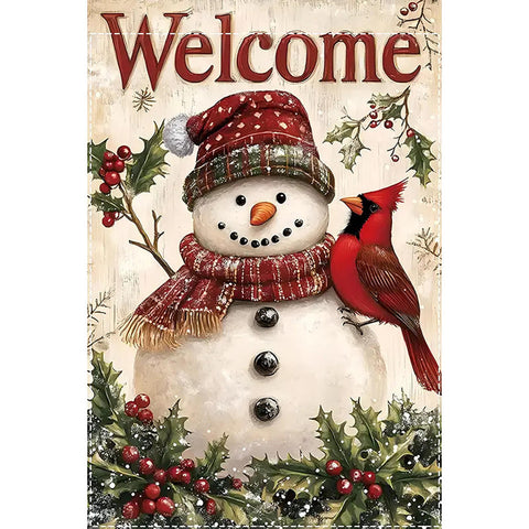 DT420897 Double-Sided Polyester Garden Flag with Snowman and Cardinal