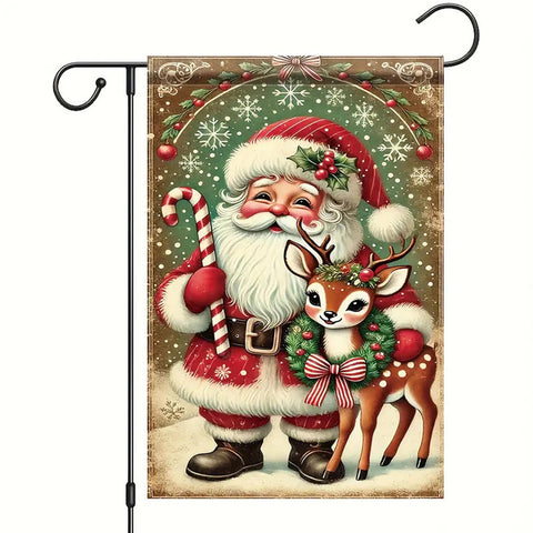 PW225403 Santa and Reindeer  double sided garden flag