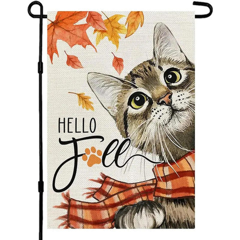 UK123023 Hello Fall Autumn Cat Garden flag double sided polyester