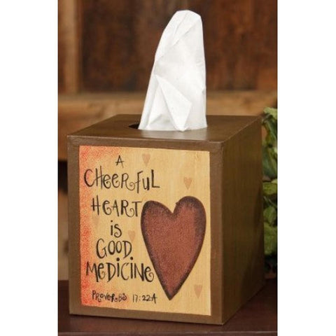 8tb313 A Cheerful Heart  Primitive Tissue Box Cover Paper Mache'