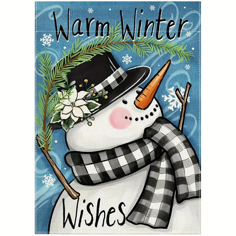HJ183906 Snowman Garden Flag - Warm Winter Wishes double sided polyester