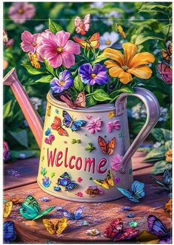 51M695K6VK  Vintage Spring Spray Flower Pot with Butterfly and Beautiful Flowers