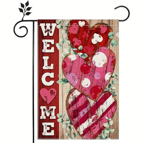 PP50130 Valentine's Day welcome romantic heart double sided linen garden flag