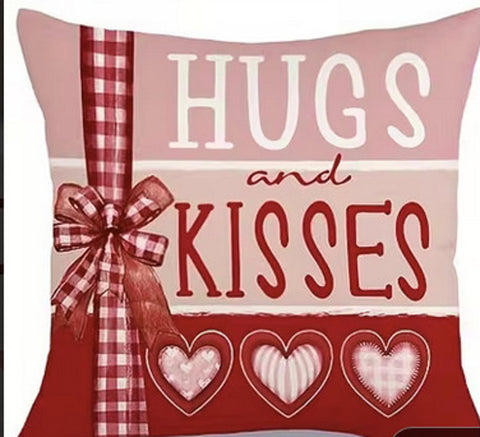 HC4877871 Hugs and Kisses Valentine Throw Pillow Cover (NO INSERT IS INCLUDED)