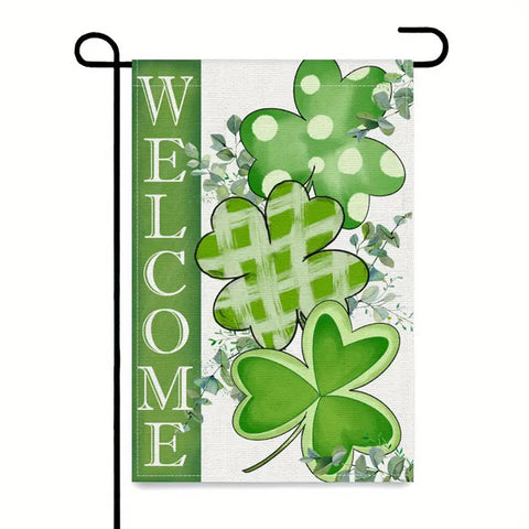 LQ164543 St Patrick's Day welcome clover garden flag double sided