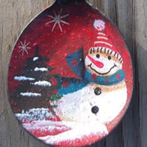 Primitive metal  17084 Green Spoon Snowman Christmas Ornament