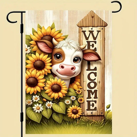 BD172774 Welcome to Sunflower Cow Garden Flag - Double-Sided, Waterproof