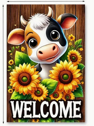 KX188677 sunflower & cow welcome garden flag double sided