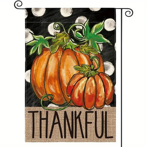 ME88070  thankful thanksgiving pumpkin garden flag double sided