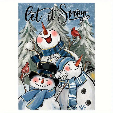 MB5746262 Three Snowmen Garden Flag 12x18 Inch- Double-Sided, Weather-Resistant