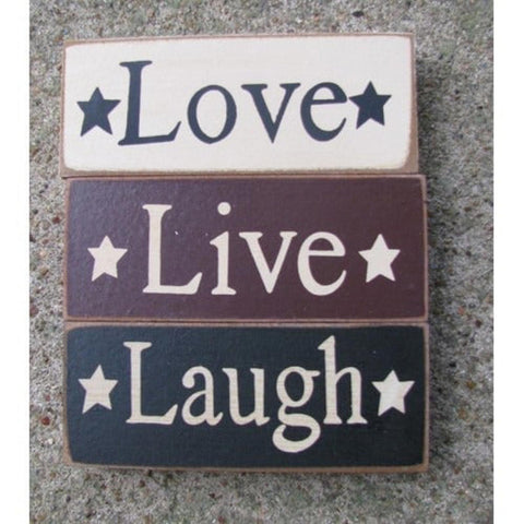 Primitive Wood Blocks 59217 - Live Love and Laugh Blocks set of 3 (Cream,Burgund
