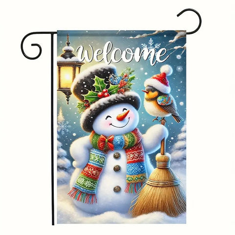 GN176312 Christmas Welcome Snowman with Bird and Lantern garden flag double side