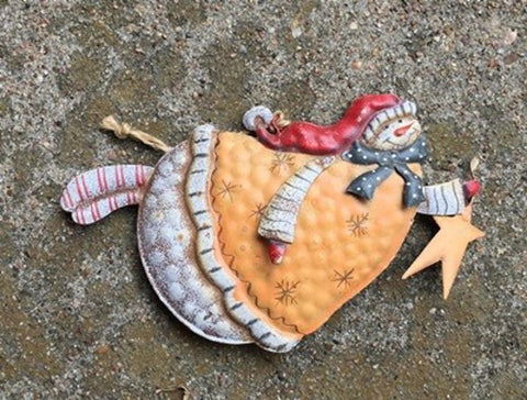 505-32YRH-Yellow Shirt Red Hat Metal Snowman Ornament
