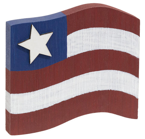 Patriotic Decor wood flag with star shelf sitter