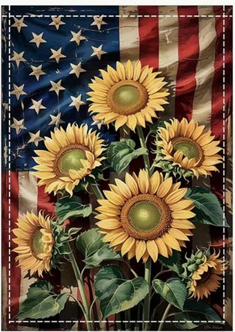 CE5280179 Patriotic Sunflower & American Flag Double-Sided Washable Polyester