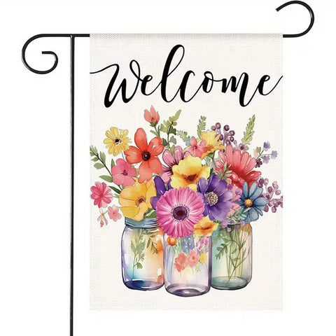 WX1498438  Floral Spring Garden Flag Double-Sided Coarse Burlap Welcome