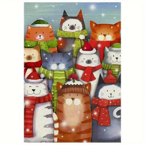 LW1909061  Cat Christmas Singing Winter Garden Flag, Double-Sided