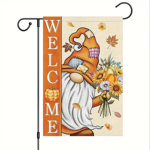RM206795 Autumn Gnome Welcome Garden Flag Double Sided Polyester