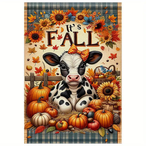 VN207758 Autumn,Cow, Sunflowers & Pumpkins Double-Sided Garden Flag