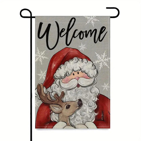 KA125108 Welcome Santa/Reindeer  double sided linen garden flag