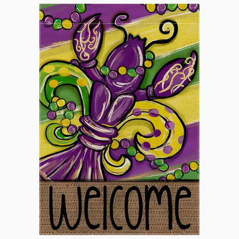 XP560390 Mardi Gras Welcome Garden Flag - Double-Sided Polyester Yard Decor