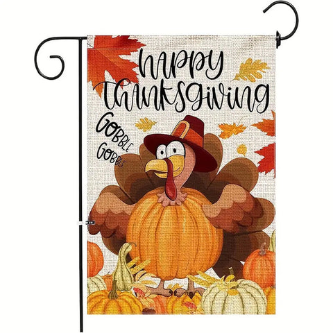 CC4641480 Double Sided Cute Turkey Pumpkin Burlap Yard Flag, Outdoor Thanksgivin
