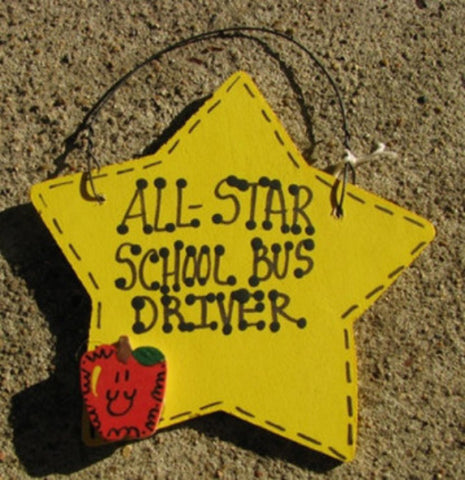7015 School Bus Driver Gifts Yellow Star w/Apple