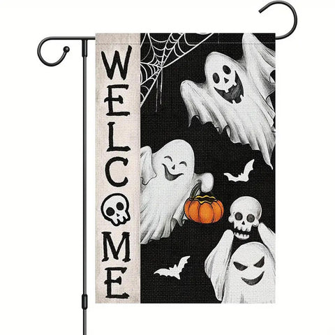 NA1999829 Halloween Garden Flag  Double Sided - Spooky Welcome Burlap