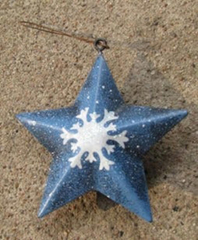 OR505-Blue Star w/snowflake Metal Ornament