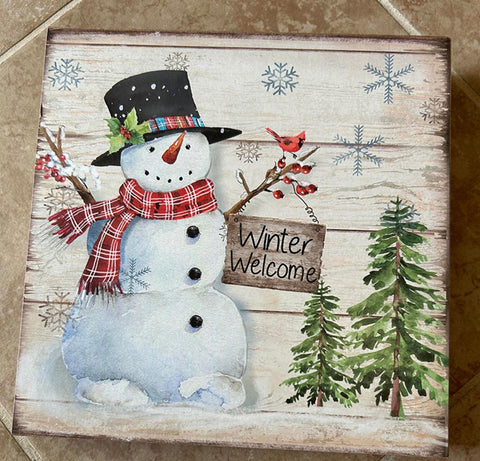 SUN1495WW - Snowman winter welcome wood box sign