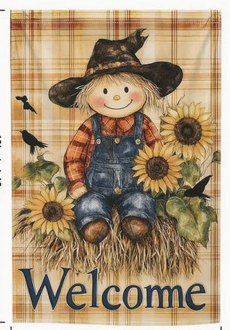 TB271224 Fall welcome scarecrow sunflower welcome garden flag double sided