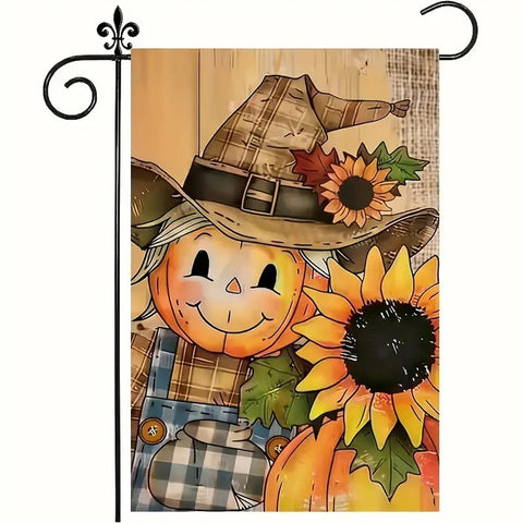 HD235988 Happy Scarecrow Welcome double sided garden flag