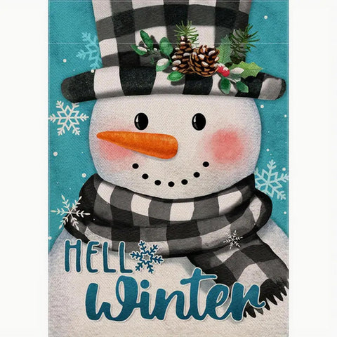 DG308098 Hello Winter Snowman Garden Flag, Buffalo Plaid Check