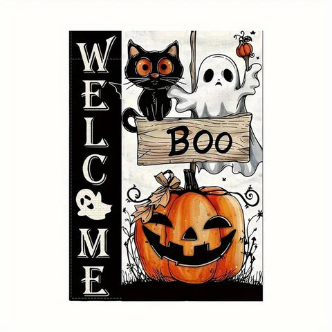 QP5347200  Double-Sided Halloween Garden Flag - Spooky with Black Cats, Ghosts,