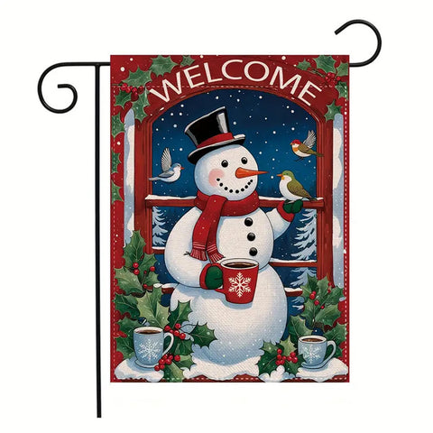 PU287861Snowman Welcome Garden Flag - Double-Sided, Waterproof Burlap