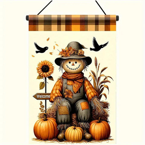 AH119268 Autumn Harvest Scarecrow Pumpkin Sunflower Welcome Garden Flag