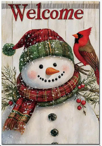 BK7192176 Double-Sided Christmas Winter Garden Flag with Snowman & Redbird