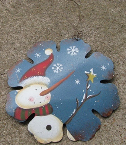 40007B-Snowman Ornament Blue Metal Christmas