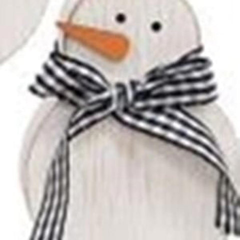 37321  Snowman has a black and white plaid bow and a layered wood carrot nose.