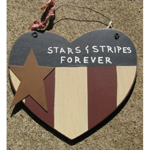 99108SAS - Stars and Stripes wood heart with Gold medal star