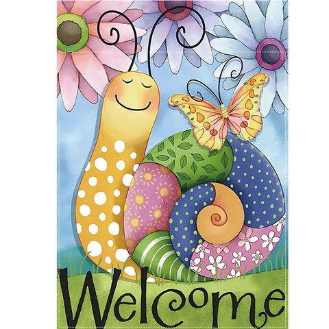 BF1584575 Double-Sided Waterproof Burlap Garden Flag  Snail & Butterfly