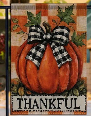 VY6628725  Double-Sided Garden Flag with Cute Pumpkin & Bow Tie Design