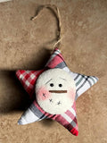 GDXQ13518  Crimson Plaid Snowman Star Ornament